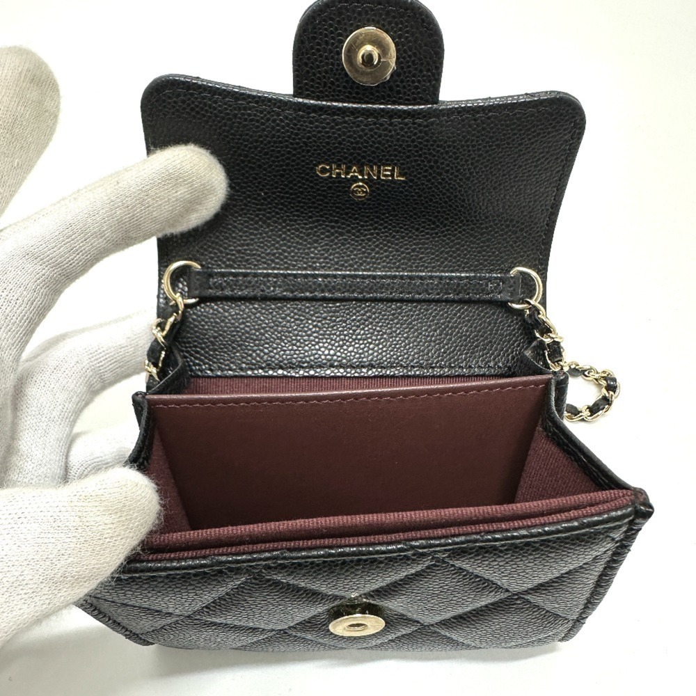 CHANEL Authentic Black Caviar Leather Logo Pochette Wallet - Picture 8 of 13